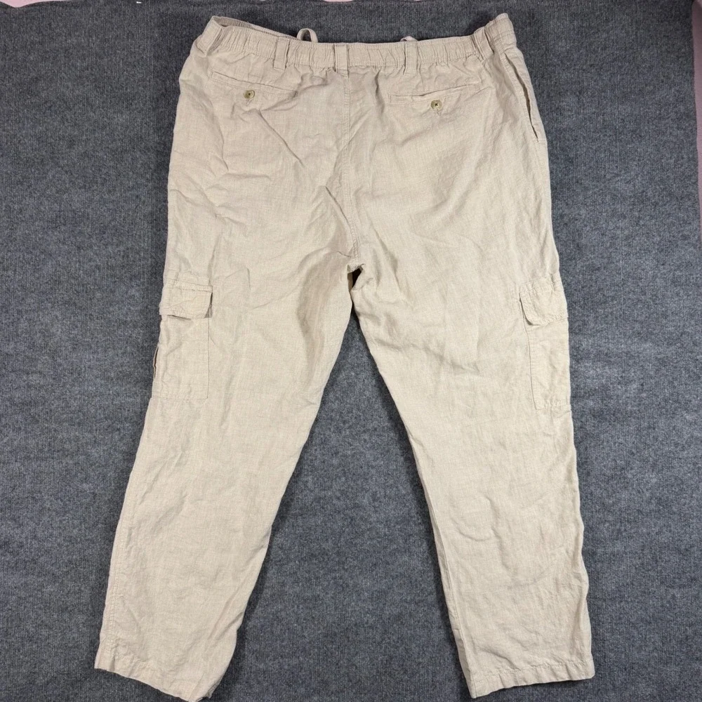 Caribbean Cargo Pants Mens 46x32 Beige 100% Linen Drawstring Summer Beach EUC